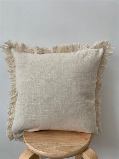 Beige Throw Cotton Cushion Cover Beige Boho Tassel Woven Etsy