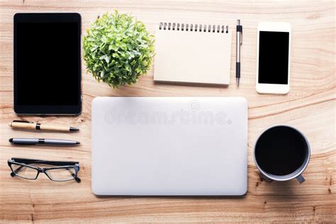 Wooden Desk With Office Tools Stock Image Image Of Office Copyspace