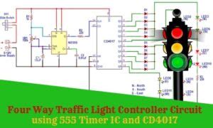 Four Way Traffic Light Controller Circuit Using Timer Ic And Cd