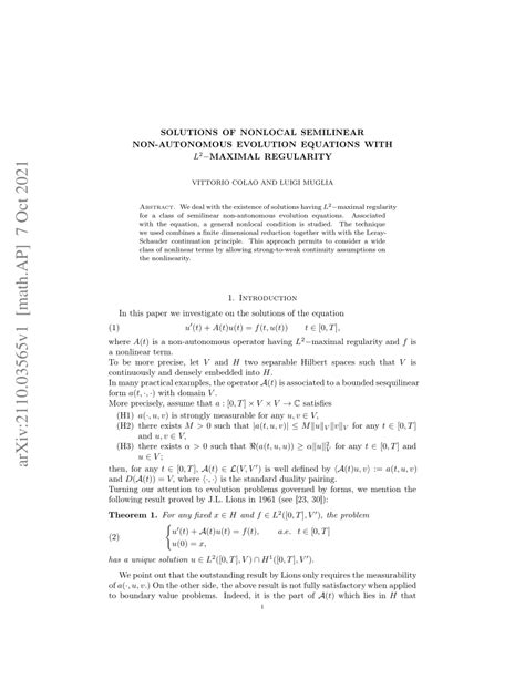 Pdf Solutions Of Nonlocal Semilinear Non Autonomous Evolution