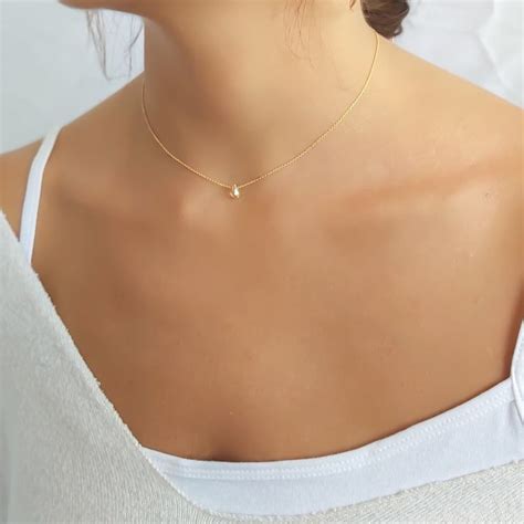 Dainty Gold Choker Necklace With A Swarovski Drop Bead Gold Minimalist Jewelry Gold Choker