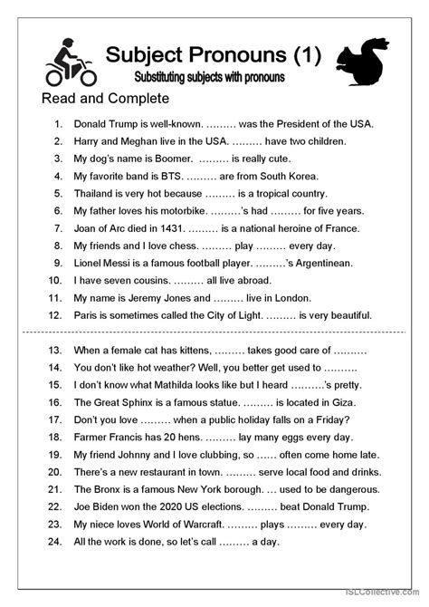 Subject Pronouns Practice Elementa English ESL Worksheets Pdf Doc