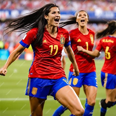 Premium AI Image | Two spanish womens soccer players scream in ...