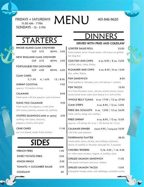 Menu at Anthony's Seafood restaurant, Middletown