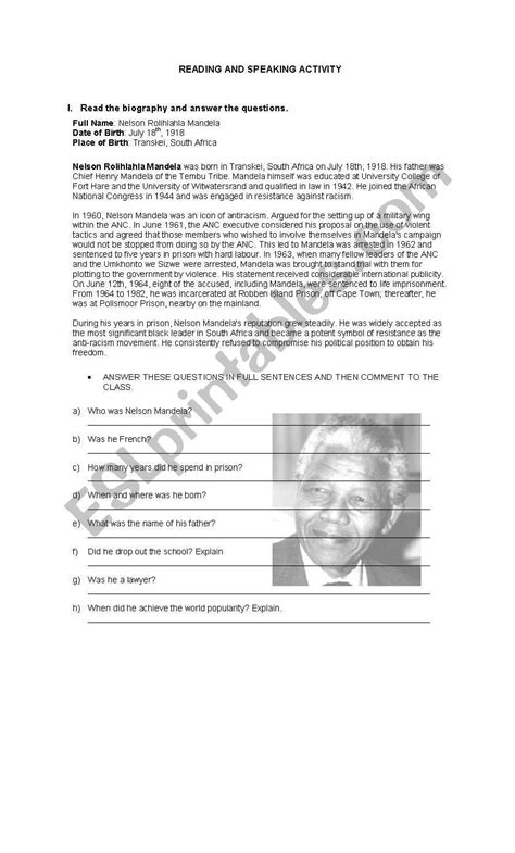 Nelson Mandela Worksheet