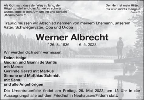 Traueranzeigen Von Werner Albrecht Zeit Des Gedenkens De