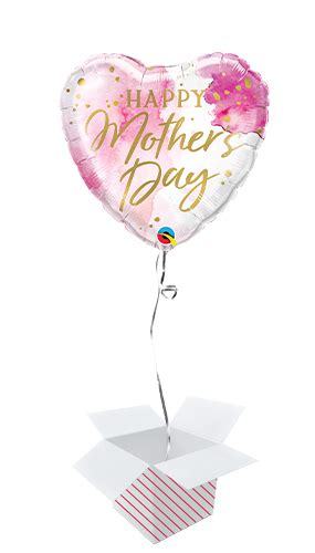 Happy Mothers Day Pink Watercolour Heart Shape Foil Helium Balloon