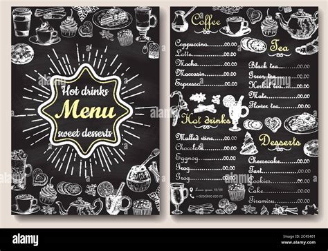 Restaurant Chalkboard Menu Design Vector Hand Drawn Illustration Stock