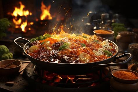 Premium AI Image Hot Copper Pot Stew Spicy Hot Pot Ai Technology Generated Image