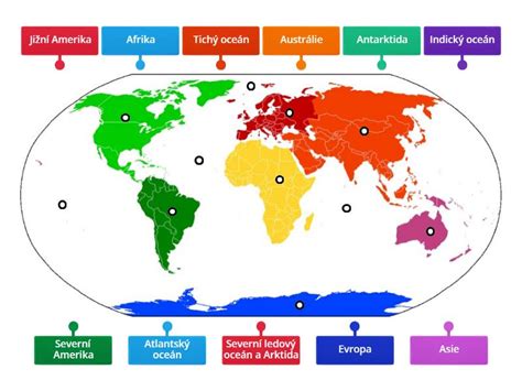 Mapa světadílů a oceánů - Labelled diagram