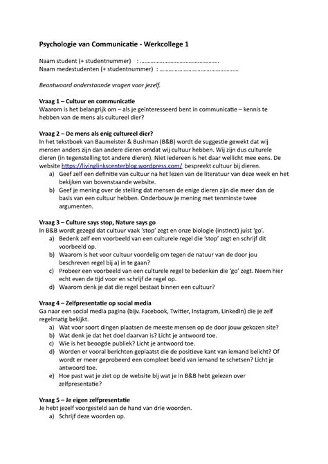 PVC Opdr WC1 Assignment Psychologie Van Communicatie Werkcollege