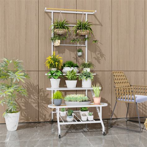 4-Tier Hanging Plant Stand with Hanging Bar - Costway