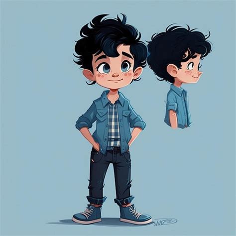 Premium AI Image | a cartoon boy with a blue shirt and black hair ...