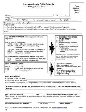 Food Allergy Action Plan Fill And Sign Printable Template Online