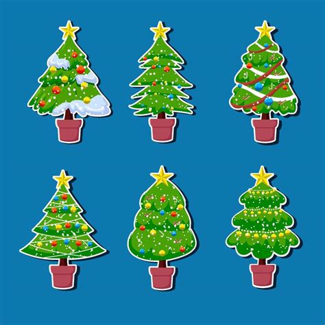 Cute Christmas Tree Sticker Set Collection 3553982 Vector Art at Vecteezy