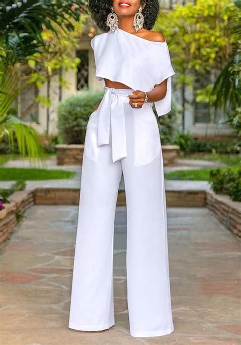 White Pockets 2 In 1 Drawstring Waist Fashion Long Jumpsuit Fashion