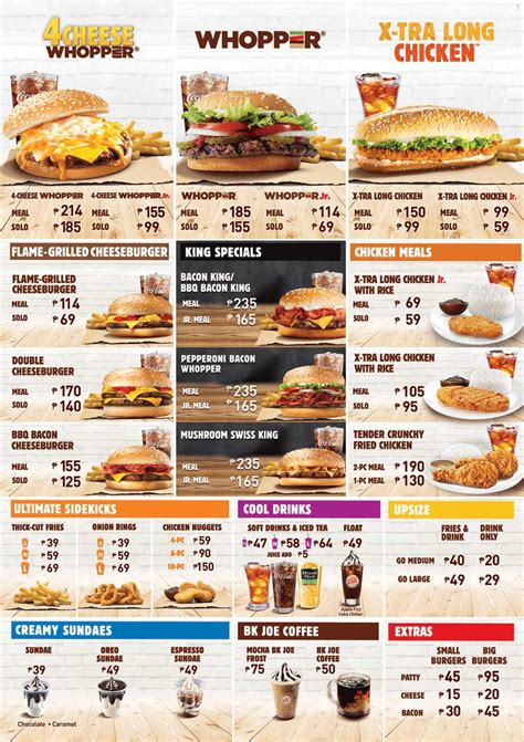 Menu At Burger King Restaurant Baguio