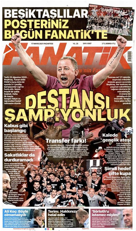 Fanatik Gazetesi 1 Sayfa 17 Mayıs 2021 17 mayıs Okuma Gazete