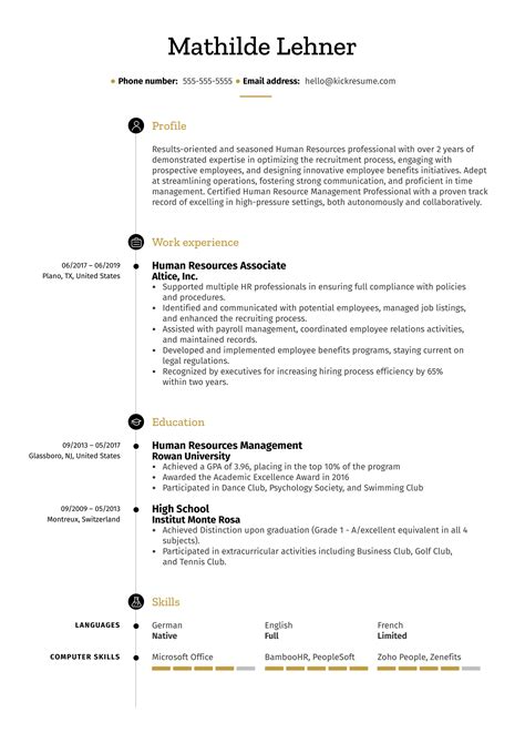 Human Resources Associate Resume Example | Kickresume