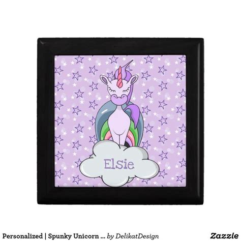 Personalized Spunky Unicorn Rainbow Purple Star Gift Box Keepsake