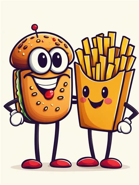 Cheerful Cartoon Burger And Fries Couple On A White Background Muse Ai