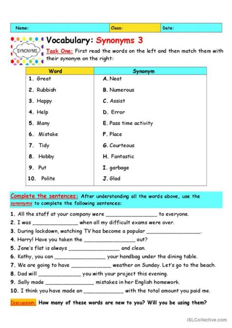 40 Vocabulary Synonyms English Esl Worksheets Pdf And Doc