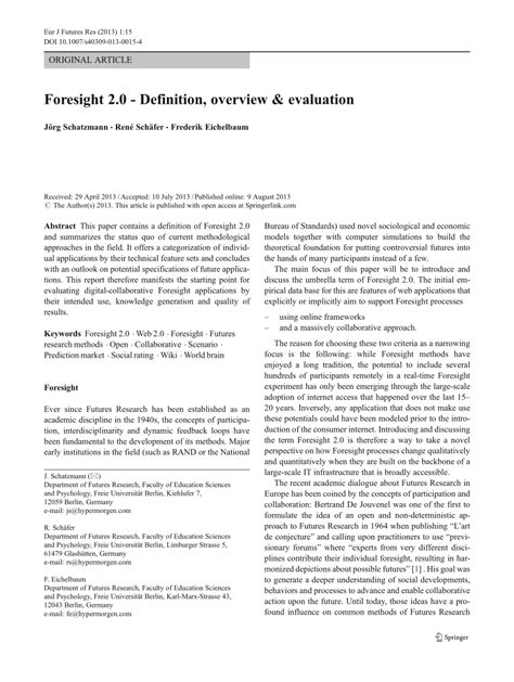 (PDF) Foresight 2.0 - Definition, overview & evaluation