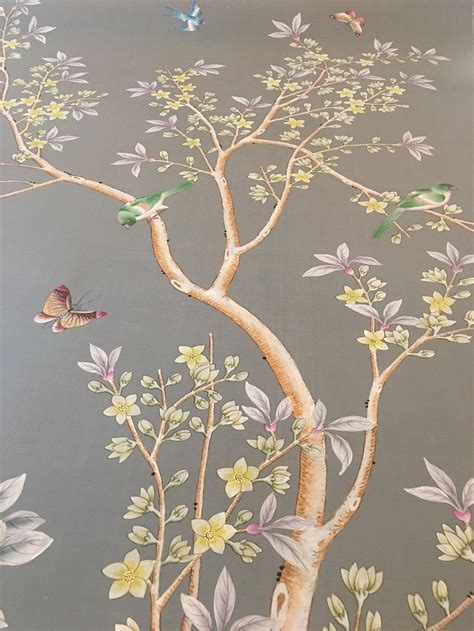 24x40 Chinoiserie Handpainted Artwork on Champagne Metallic Leaf ML-25 ...