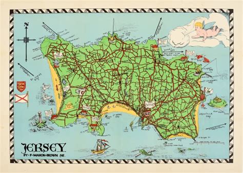 Original Vintage Posters -> Travel Posters -> Jersey Illustrated Map Channel Islands - AntikBar