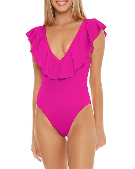 Trina Turk Monaco Ruffled One Piece Swimsuit In Pink Lyst