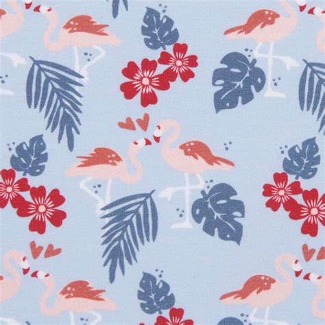 Tissu Jersey Copenhagen Print Factory Bleu Clair Avec Des Flamants