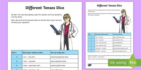 Different Tenses Dice Activity Lehrer Gemacht Twinkl