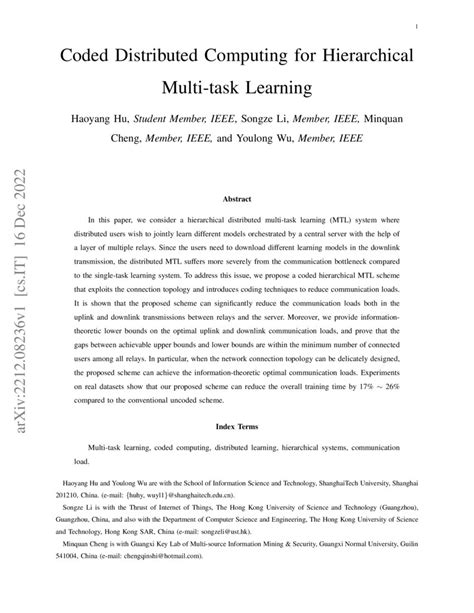 Coded Distributed Computing For Hierarchical Multi Task Learning DeepAI