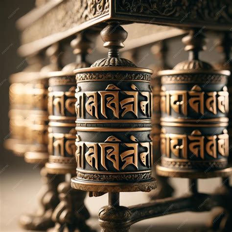 Premium Photo | Tibetan Prayer Wheels Golden Mantras Spiritual Focus