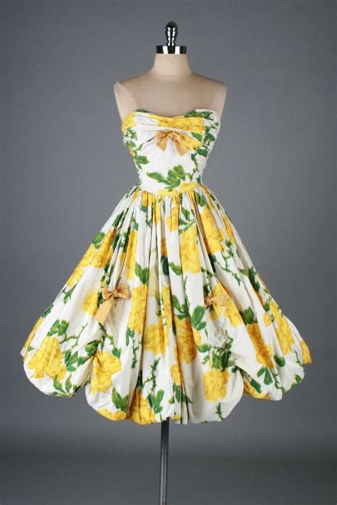 Vintage 1950s Yellow Roses Bubble Hem Cocktail Dress At 1stdibs