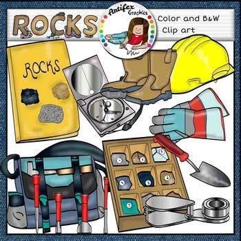 Science clip art: Geology- Rocks clip art set -Color and B&W- 52 items!