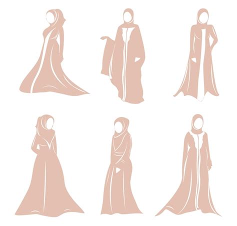 Abaya Musulman Hijab Robe Silhouettes Vecteur Premium Vecteur Premium