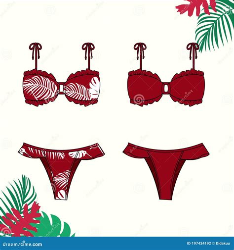 Plantilla De Sketch Plano De Moda En Bikini Ilustración del Vector