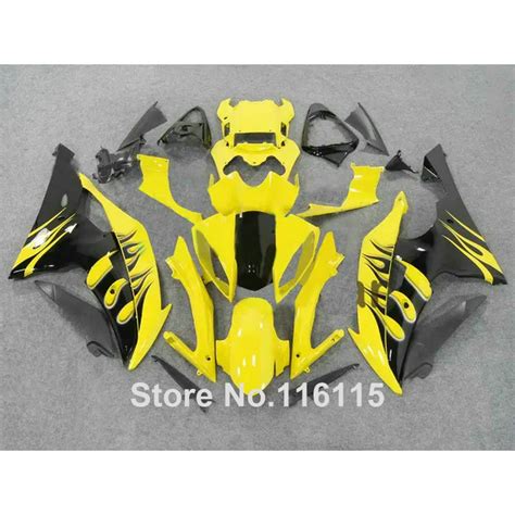 Fit For Yamaha R6 2008 2014 Black Flames Yellow Fairings Set Yzf R6 08 13 14 Custom Fairing Kit