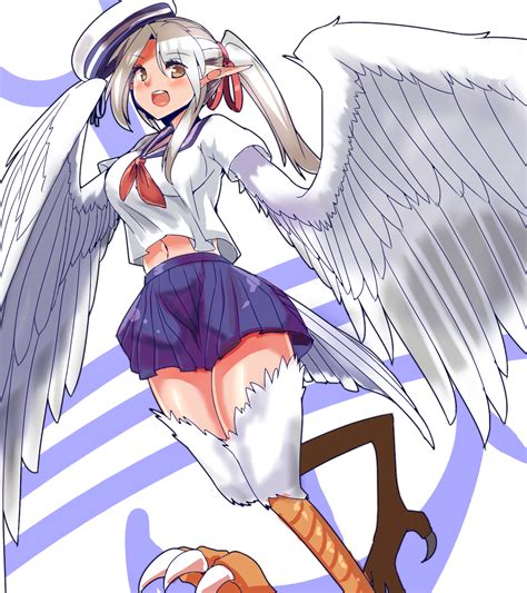 Safebooru 1girl Breasts Feathered Wings Harpy Highres Long Hair Looking At Viewer Midriff