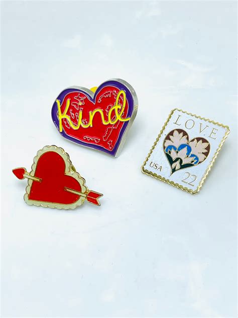 Valentines Heart Love Lapel Pins Set Of 3 Enamel Heart Shaped Etsy