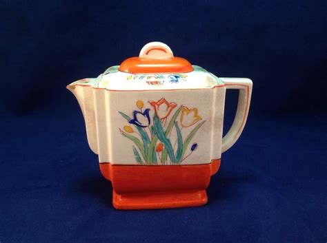 Japanese Art Deco Teapot Floral Ivory And Orange Ebay Art Deco