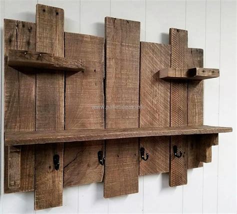 Pallets Rustic Coat Key Rack Combo Piece With Shelves With Images