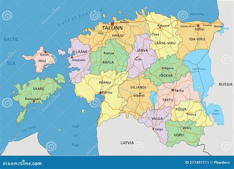 Estonia Detailed Editable Political Map With Labeling Stock Vector