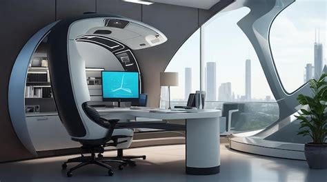 Premium Photo | Design a futuristic home office 3d modern office ...