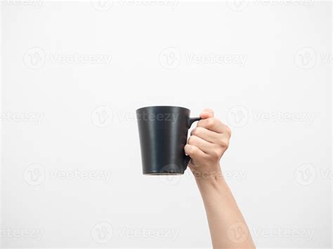 Close Up Man Hand Holding Coffee Cup White Isolated Stock