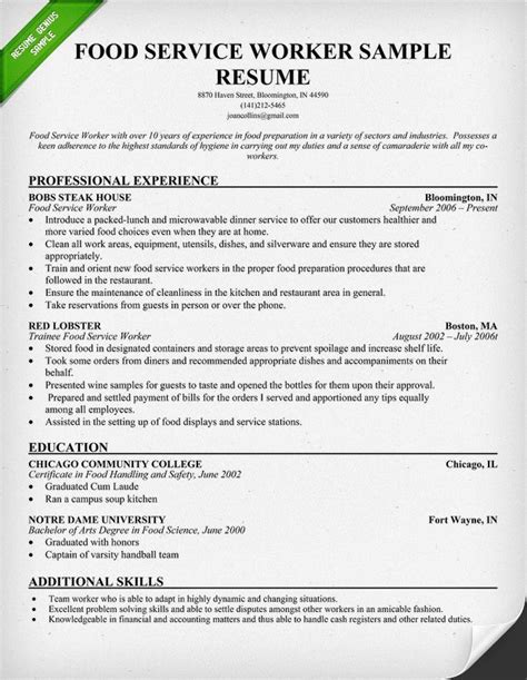 25 Food Service Resume Examples Sample Resumes Resume Examples Best Resume Template Sample