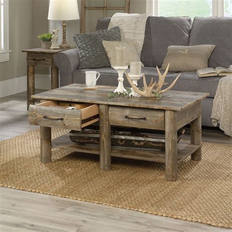 Coffee Table Rustic Farmhouse Storage Faux Drawer Wood Log Living Room Furniture 42666049726 | eBay