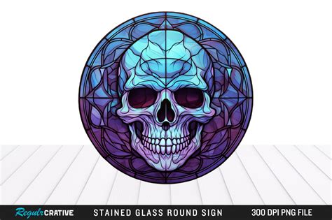 Free Halloween Skull Stained Glass Round Graphic By Regulrcrative