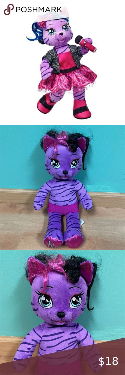 Build A Bear Purple And Black Striped Cat Honey Girls Teegan Plush